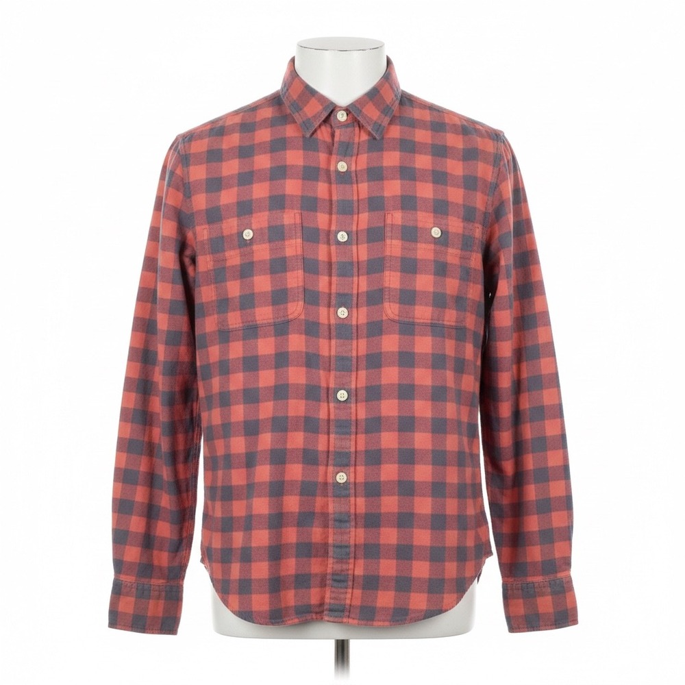 J.Crew Flannel Shirt Mens Small Red Blue Slim Fit Buffalo Plaid Pockets Cotton